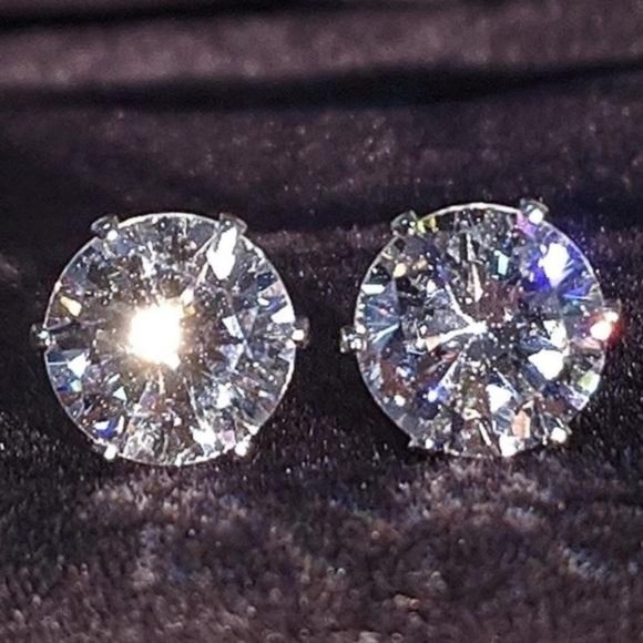 925 STERLING SILVER DIAMOND STUD EARRINGS, WONDERFUL EARRINGS, WOW EARRINGS - Picture 2 of 5